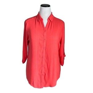 Chico’s Women’s Coral Button Down Shirt Roll Tab sleeves Size 2/L